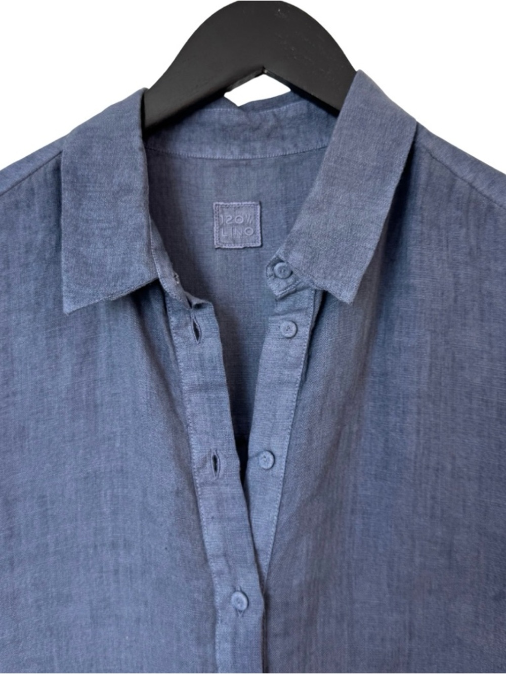 120% Lino Linen Button Down Shirt Dress Navy Blue 6 Short Sleeve Luxury - Picture 4 of 6